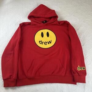 Drew House Hoodie Adult Large Red Justin Bieber Smile Logo Kangaroo Pocket Mens